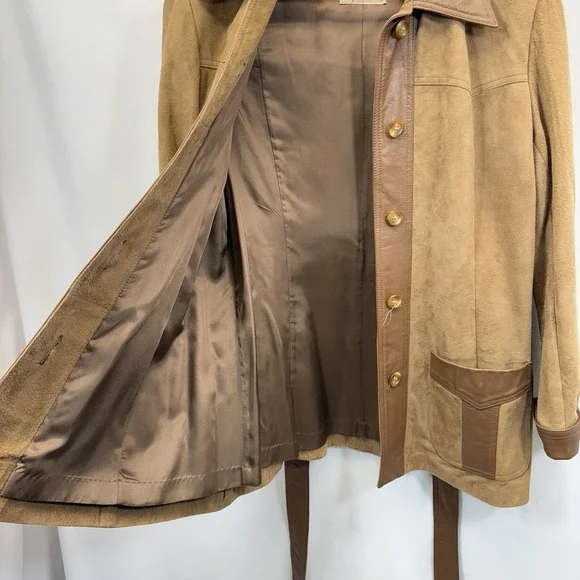 Vintage 70's  Taupe Leather Belted Jacket Ralph Lauren‎ Style USA 14 - Picture 3 of 9